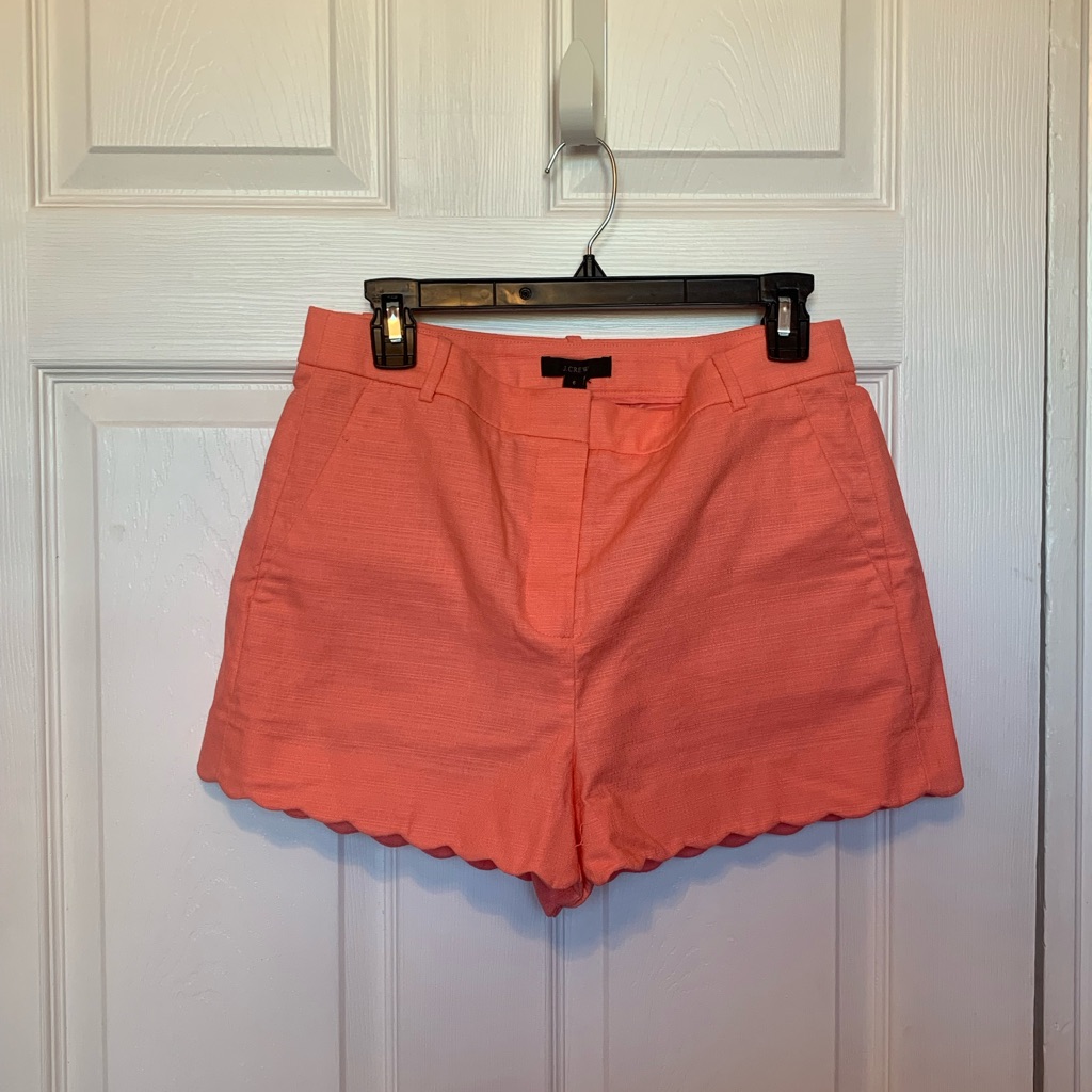 J. Crew Coral Scallop-Hem High Waist Shorts